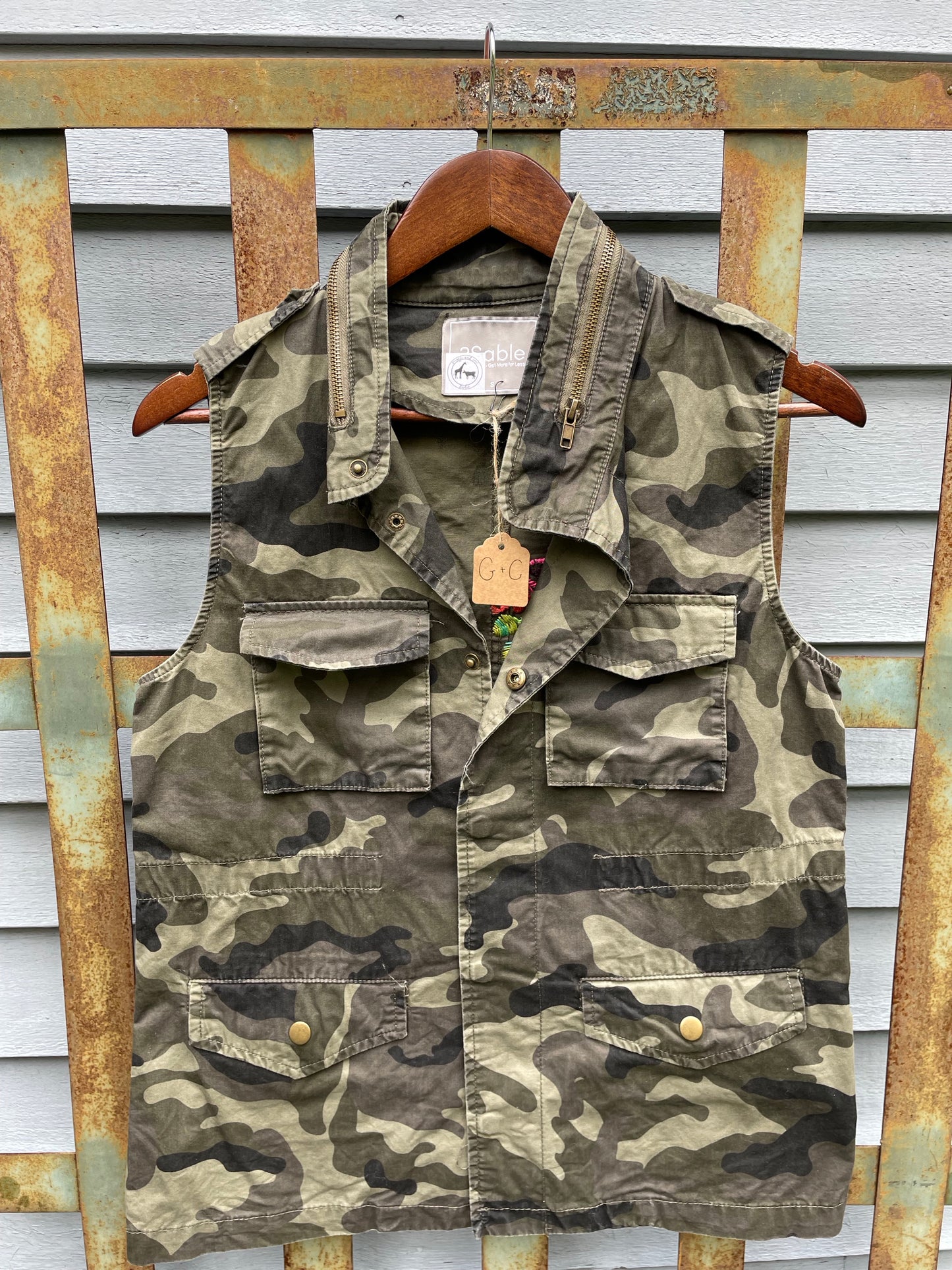 Camo Utility Vest with peace Sign and Flowers