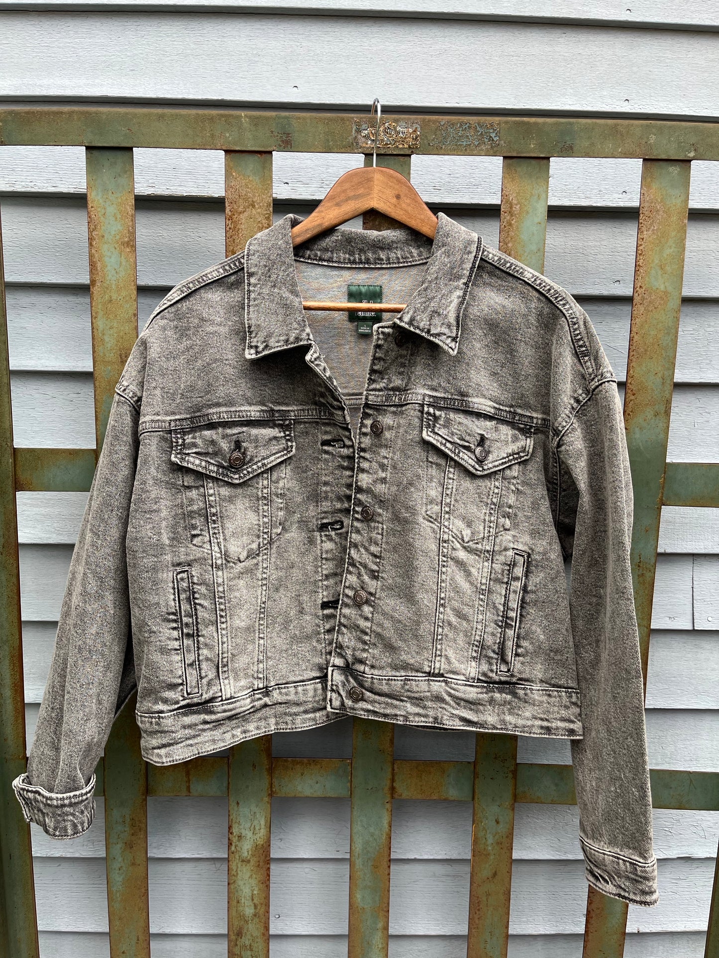 Grey Jean Jacket with Bull Skull