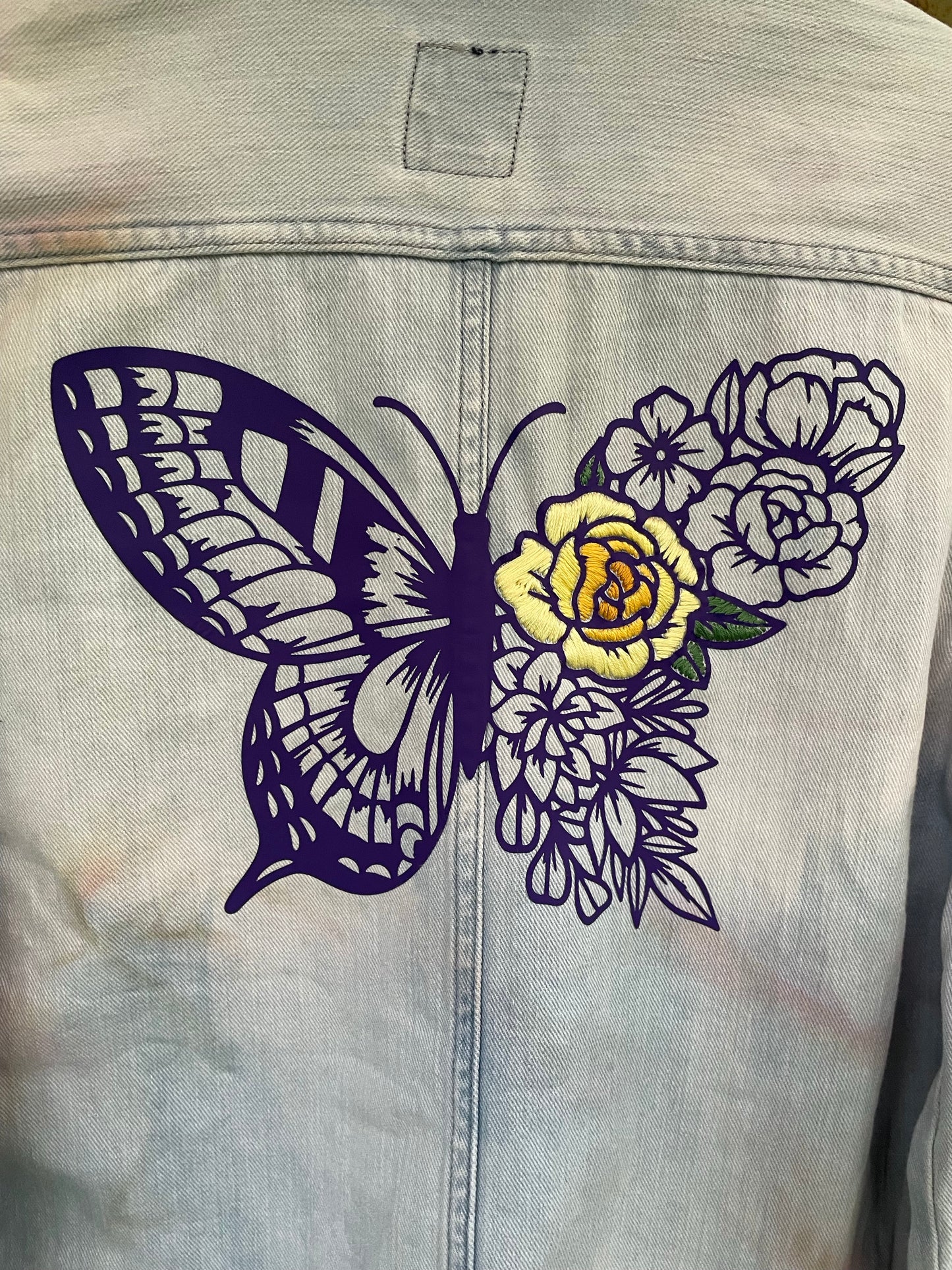 Jean Coat with Butterfly and Flowers