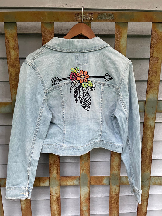 Jean Jacket With Arrow and Flowers