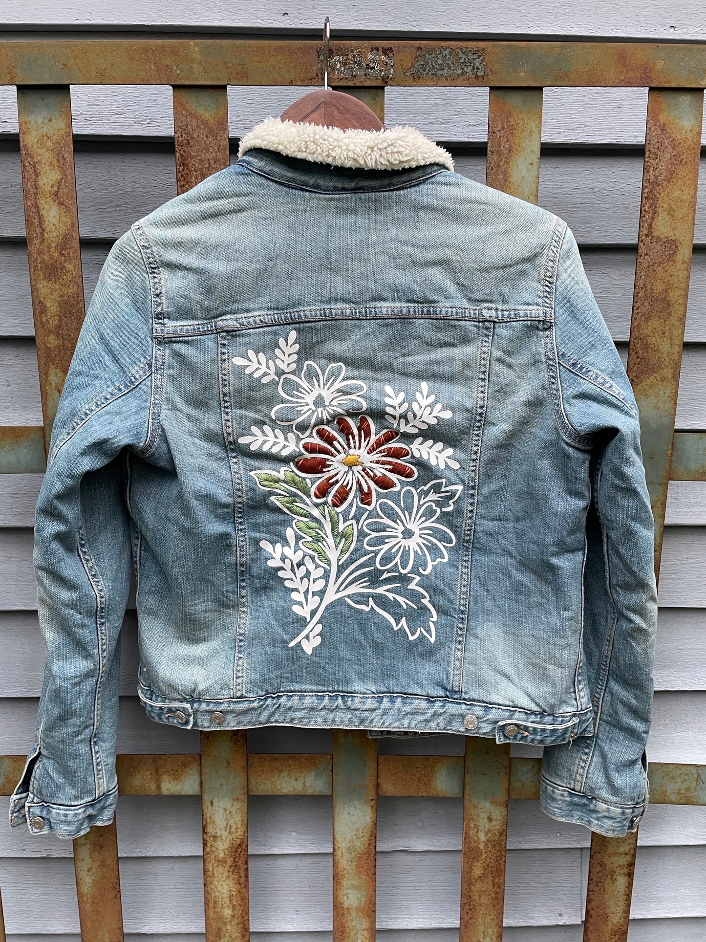 Sherpa Jean Jacket with Floral Bouquet