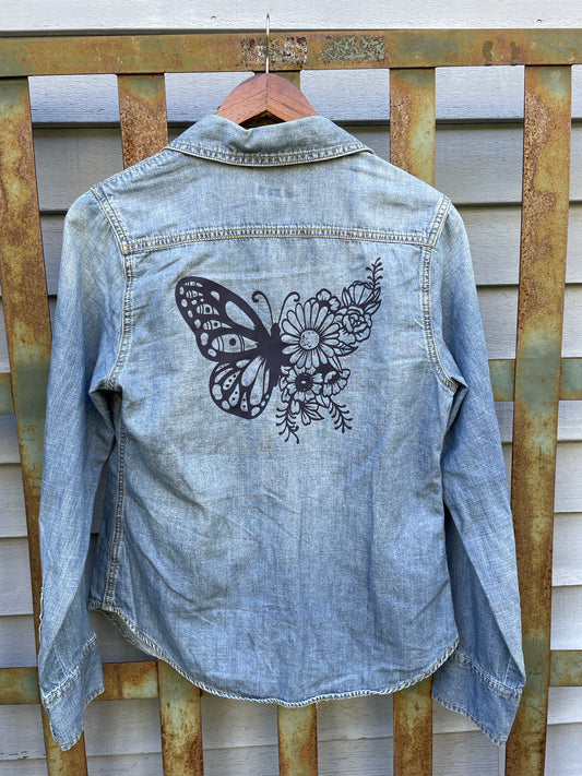 Western Jean Shirt with Butterfly