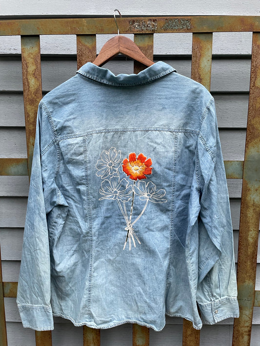 Jean Shirt with Orange flower